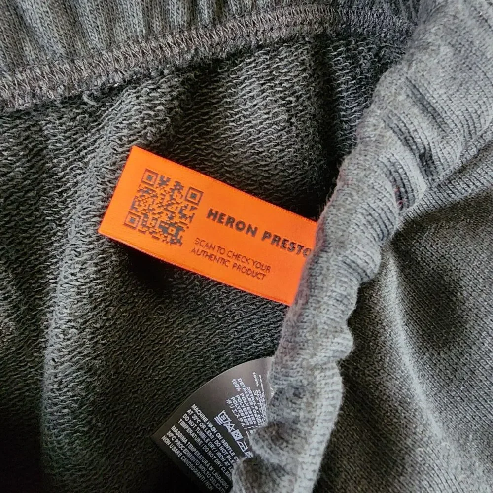 Heron Preston Color Blocks Logo Print Sweat Shorts Men's S Black Gray Pockets~ - Picture 8 of 14